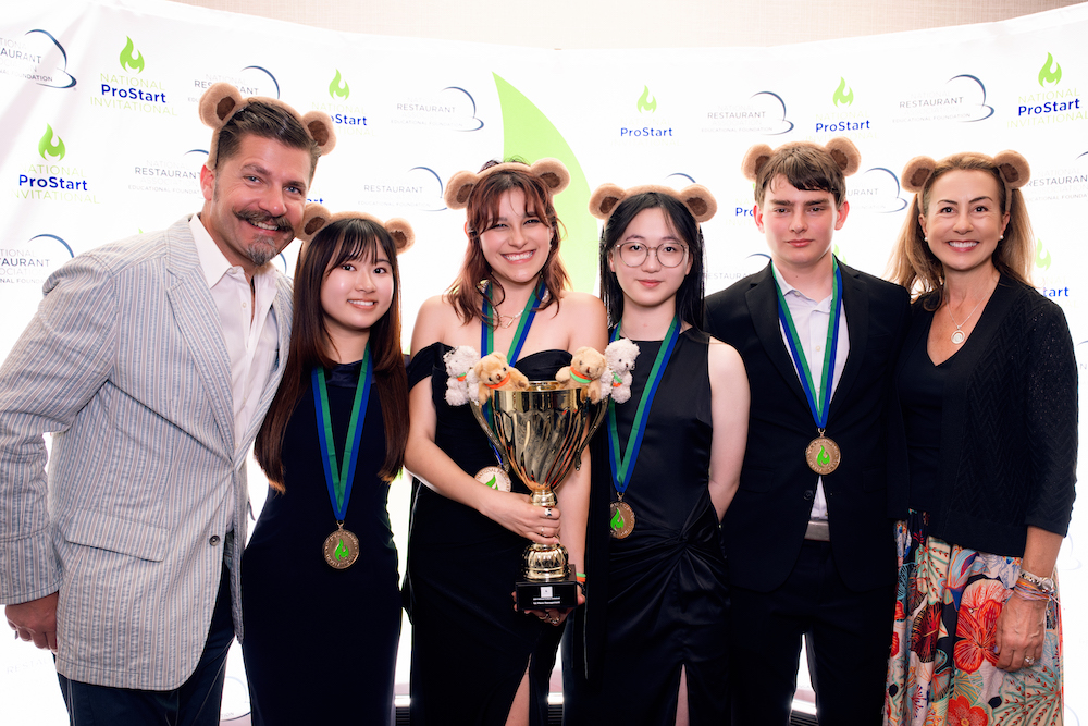 Photo of the students and educators of the NPSI 2024 1st place Management team from Orange County School of the Arts, Santa Ana, Calif.