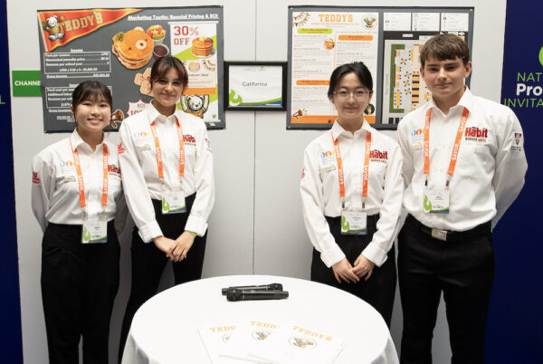 Four restaurant management students of the first place team from Orange County School of the Arts, Santa Ana, California