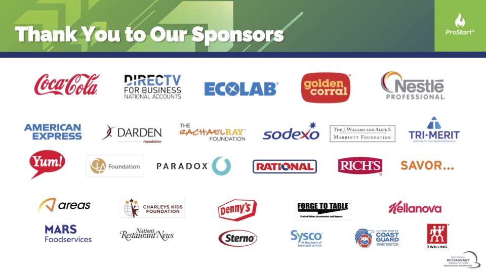 Graphic of all ProStart Professional Development sponsor logos