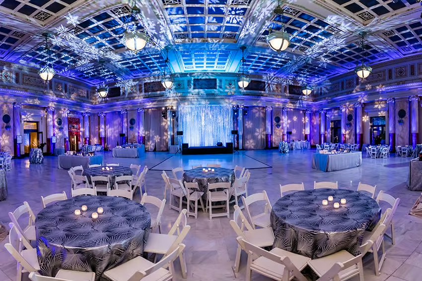 Photo of the Washington, DC, Union Station President's Suite Hall set up for a gala dinnter